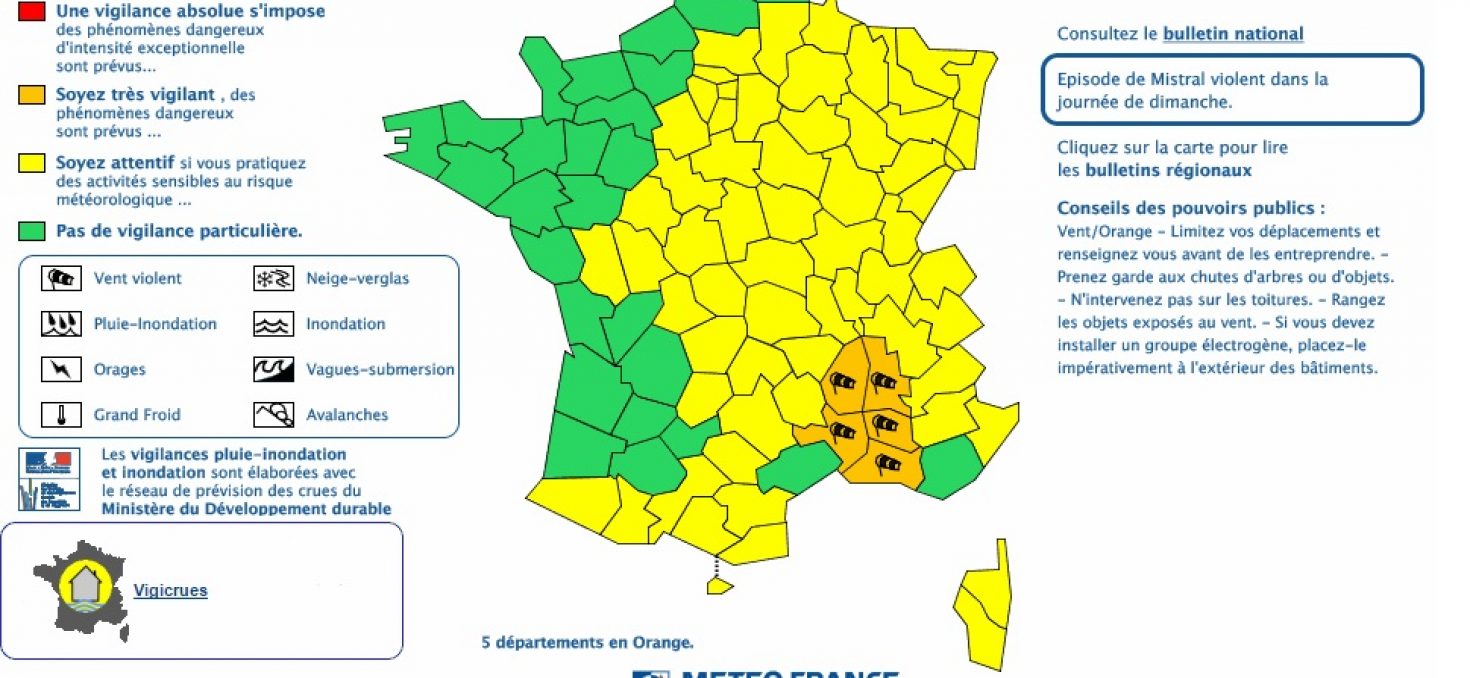 Vents violents : 5 départements du sud en alerte orange