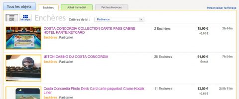 Ebay tire profit du « Costa Concordia »