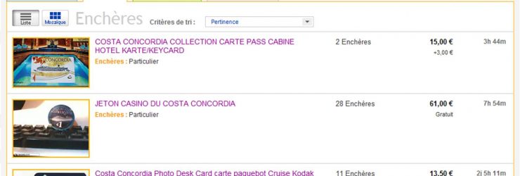 Ebay tire profit du « Costa Concordia »